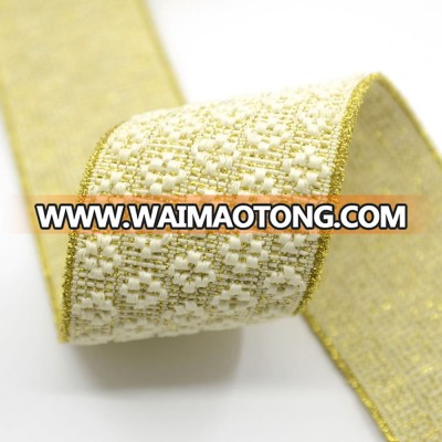 2-inch Wide Gold Glitter Jacquard Flowers Waistband Elastic For Women